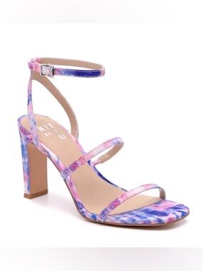 Tie-Dye Pink & Blue Ankle-Strap Block Heel Sandal by Mix No. 6